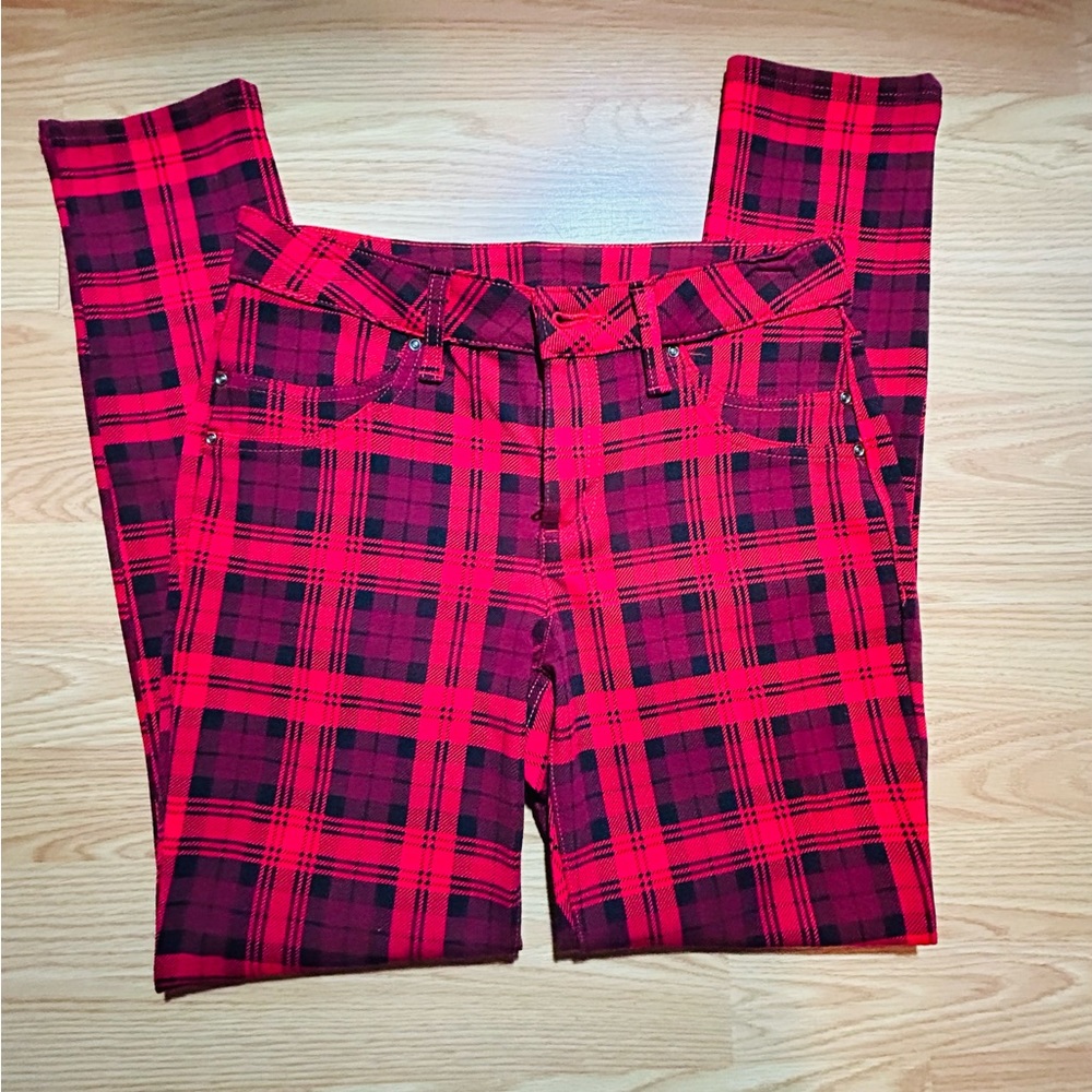 BLACK & RED CHECKERED JEANS
